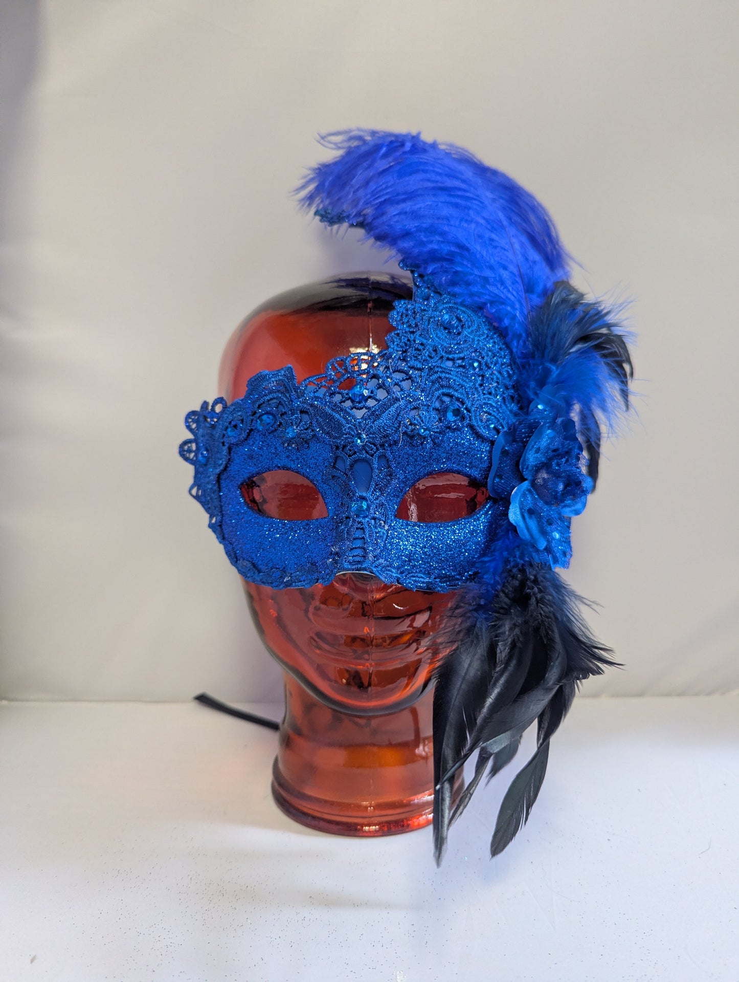 Royal Blue Lace Swan with Feathers