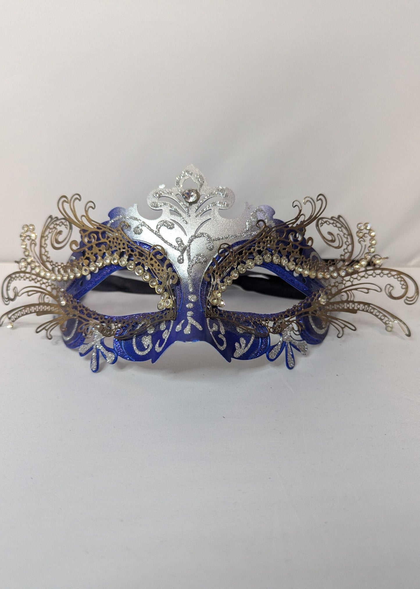 Royal Blue and Silver Laser Cut Metal Masquerade Mask image 0