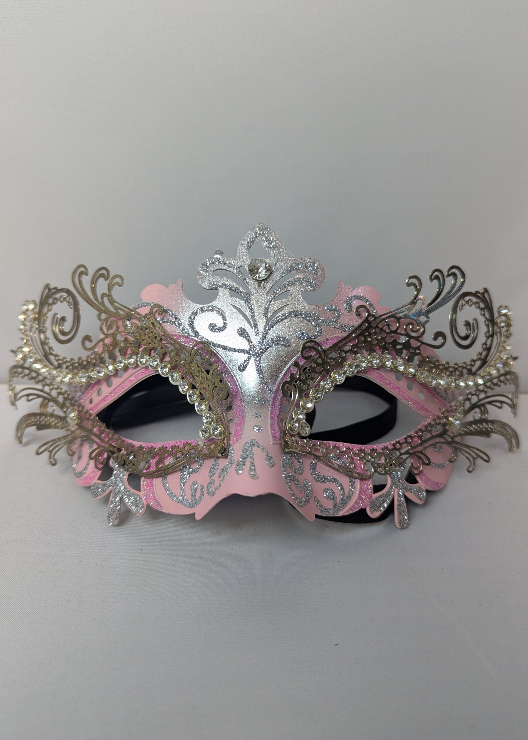 Light Pink and Silver Laser Cut Metal Masquerade Mask image 0