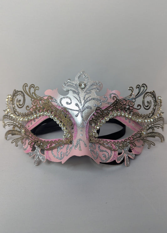 Light Pink and Silver Laser Cut Metal Masquerade Mask image 0